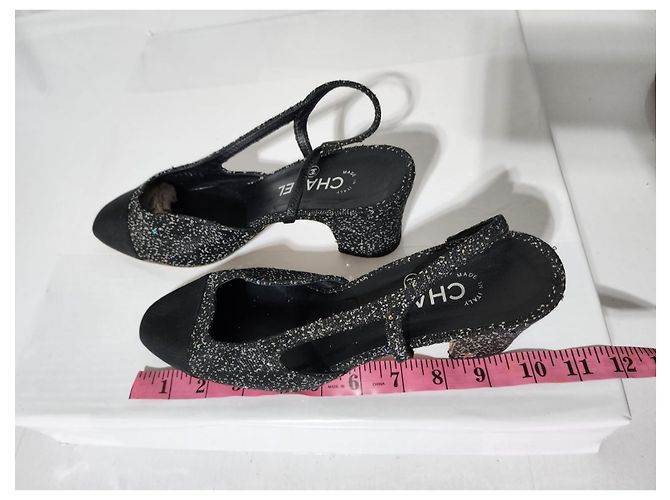 Décolleté CHANEL Slingback in tweed, gros-grain e paillettes nere, taglia 40.5 - vista 4