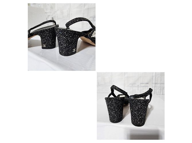 Décolleté CHANEL Slingback in tweed, gros-grain e paillettes nere, taglia 40.5 - vista 8