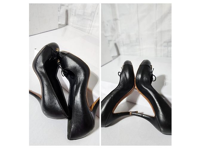 Escarpins en cuir et vernis CC à bout capuchon Chanel Noir Taille 36C - vue 4