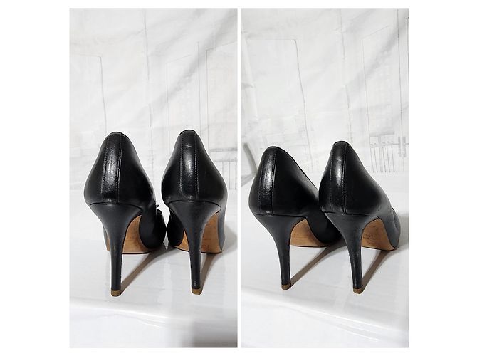 Escarpins en cuir et vernis CC à bout capuchon Chanel Noir Taille 36C - vue 8