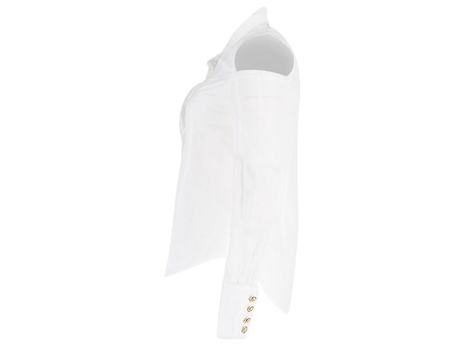 Camicia con spalle scoperte e bottoni Balmain in cotone bianco Crudo - vista 2