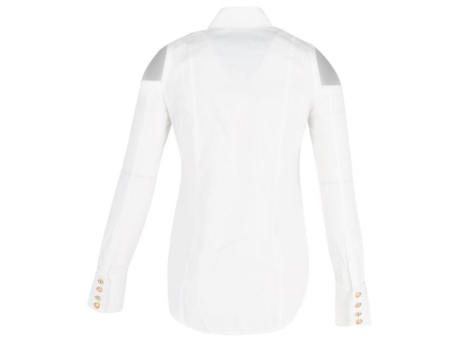 Camicia con spalle scoperte e bottoni Balmain in cotone bianco Crudo - vista 3