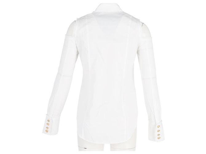 Camicia con spalle scoperte e bottoni Balmain in cotone bianco Crudo - vista 6