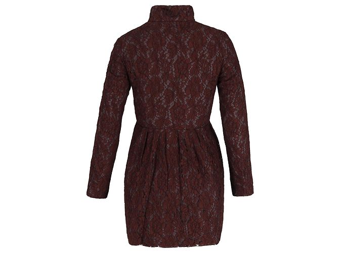 Abito Mini in Pizzo Valentino Garavani in Cotone Borgogna - vista 3