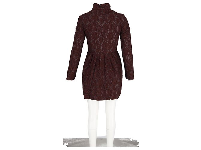 Abito Mini in Pizzo Valentino Garavani in Cotone Borgogna - vista 6