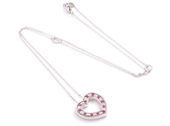 Autre Marque Collana a forma di cuore Belle Époque in oro bianco 18K con diamanti e rubini Damiani - vista 2