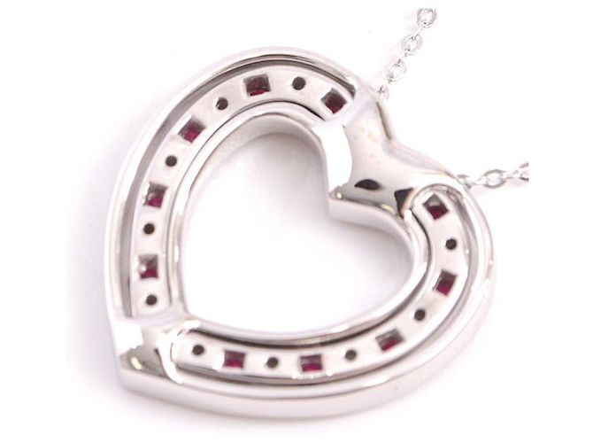 Autre Marque Collana a forma di cuore Belle Époque in oro bianco 18K con diamanti e rubini Damiani - vista 5