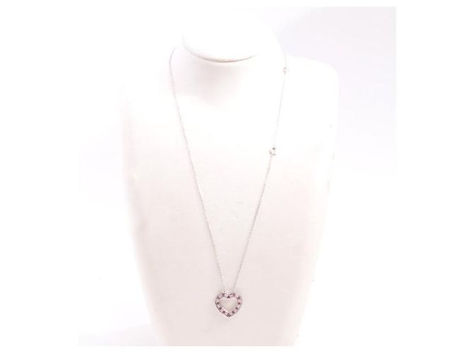 Autre Marque Collana a forma di cuore Belle Époque in oro bianco 18K con diamanti e rubini Damiani - vista 7