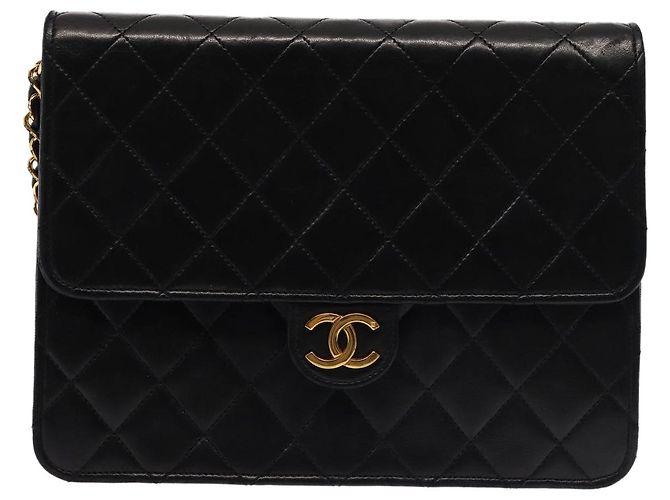 CHANEL Matelassé Ketten-Schultertasche aus Lammleder Schwarz CC Auth 83342 - Ansicht 13