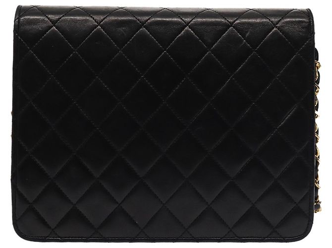 CHANEL Matelassé Ketten-Schultertasche aus Lammleder Schwarz CC Auth 83342 - Ansicht 2