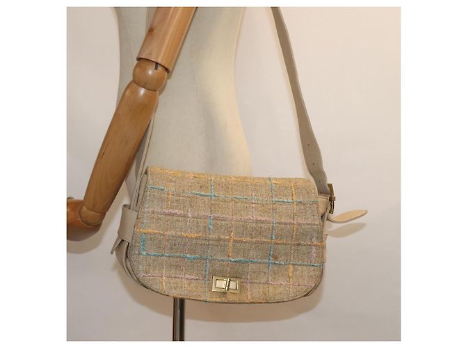CHANEL Choco Bar Turn Lock Shoulder Bag Wool Multicolor CC Auth bs15780 Multiple colors - view 28