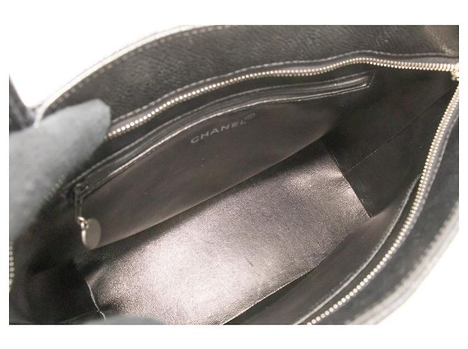 Bolso de hombro de caviar plateado CHANEL con medallón negro SV - vista 11