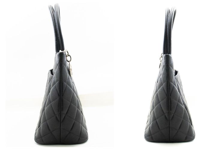 Bolso de hombro de caviar plateado CHANEL con medallón negro SV - vista 5