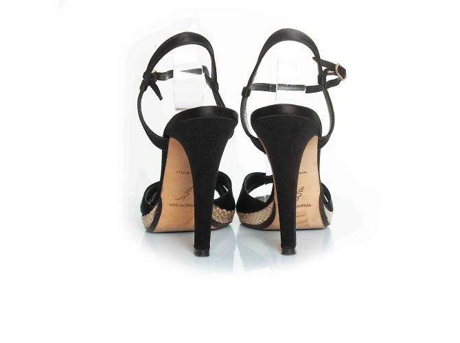 Rene Caovilla, satin cross strap sandal Black Golden - view 5