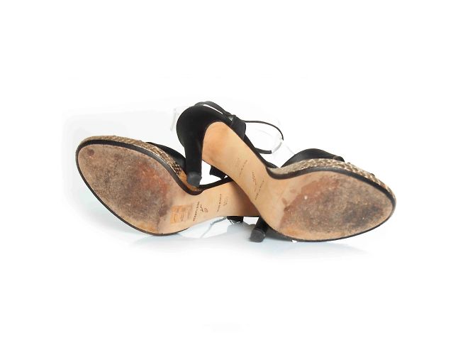 Rene Caovilla, satin cross strap sandal Black Golden - view 7