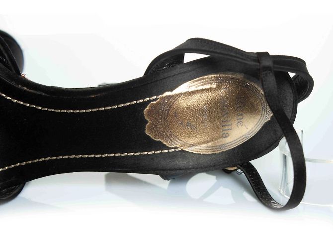 Rene Caovilla, satin cross strap sandal Black Golden - view 8