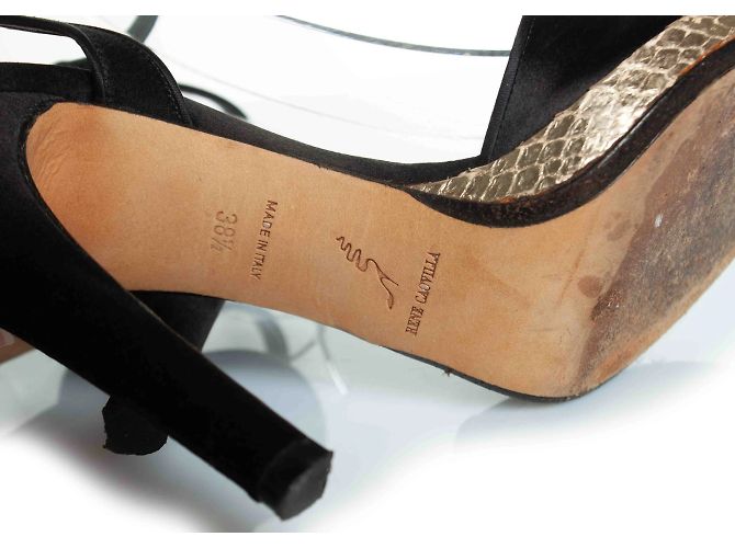 Rene Caovilla, satin cross strap sandal Black Golden - view 9