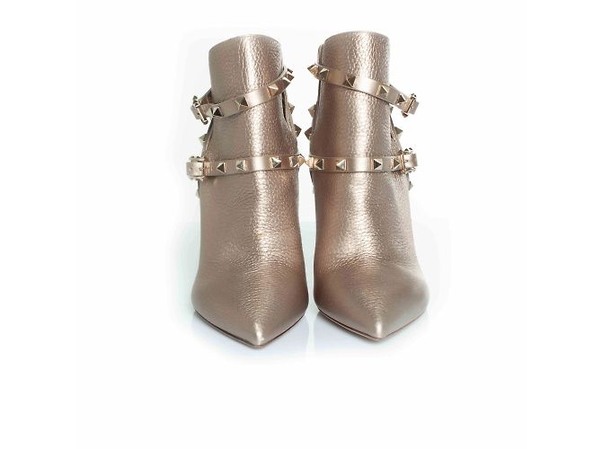 Botas de cuero Rockstud de Valentino Garavani Plata Dorado - vista 3
