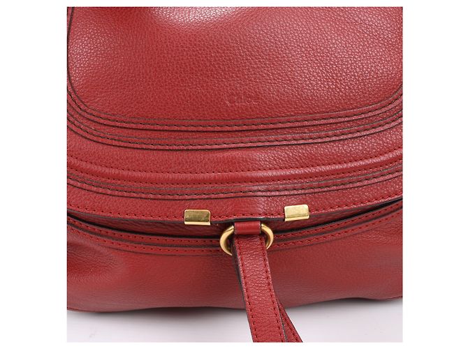 Chloé Hobo Marcie Grande in Pelle di Vitello Garnet - vista 14