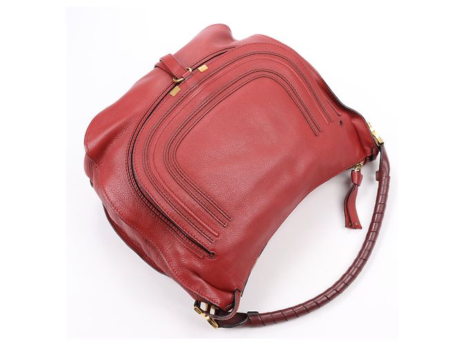 Chloé Hobo Marcie Grande in Pelle di Vitello Garnet - vista 15