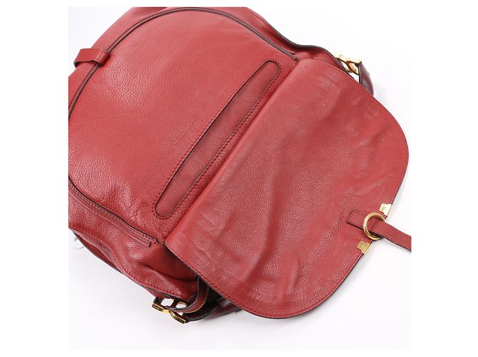 Chloé Hobo Marcie Grande in Pelle di Vitello Garnet - vista 16
