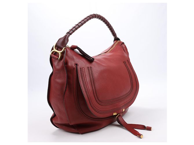 Chloé Hobo Marcie Grande in Pelle di Vitello Garnet - vista 2