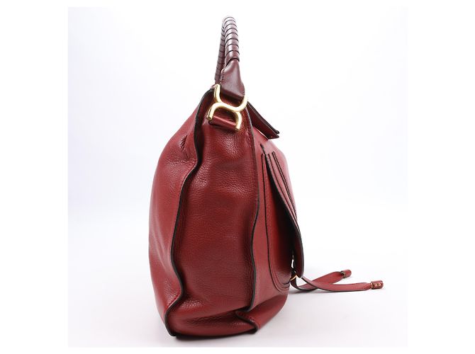 Chloé Hobo Marcie Grande in Pelle di Vitello Garnet - vista 3