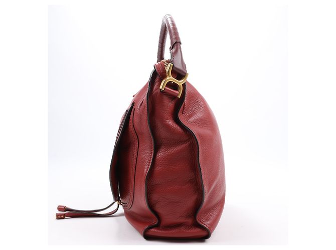 Chloé Hobo Marcie Grande in Pelle di Vitello Garnet - vista 5