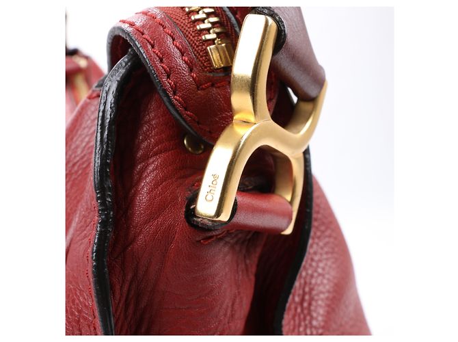 Chloé Hobo Marcie Grande in Pelle di Vitello Garnet - vista 7