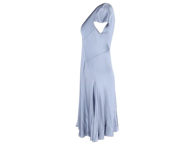 Zac Posen V-Ausschnitt Midi-Kleid aus blauer Satin - Ansicht 2