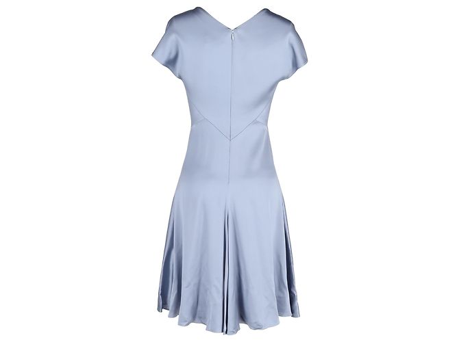 Zac Posen V-Ausschnitt Midi-Kleid aus blauer Satin - Ansicht 3