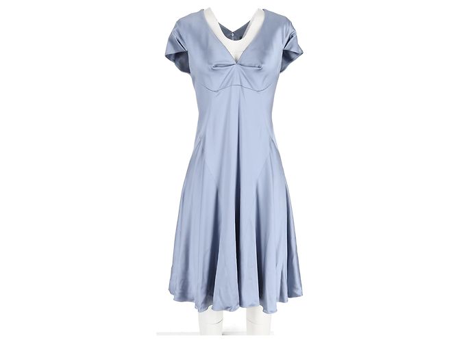 Zac Posen V-Ausschnitt Midi-Kleid aus blauer Satin - Ansicht 4