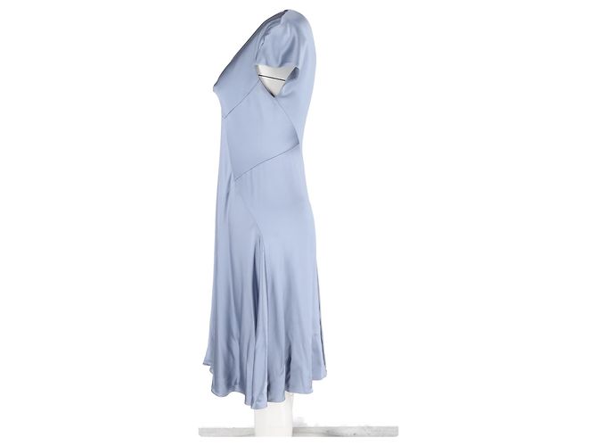 Zac Posen V-Ausschnitt Midi-Kleid aus blauer Satin - Ansicht 5