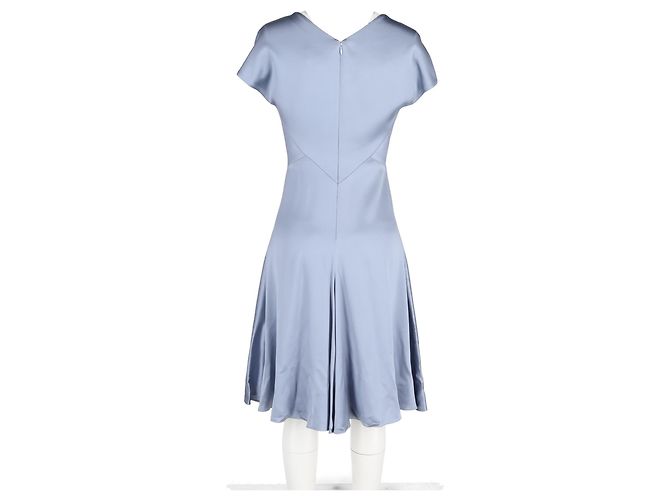 Zac Posen V-Ausschnitt Midi-Kleid aus blauer Satin - Ansicht 6