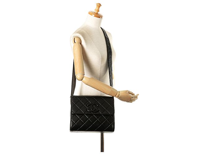 Chanel Schwarze CC aus gestepptem Lammleder - Ansicht 11