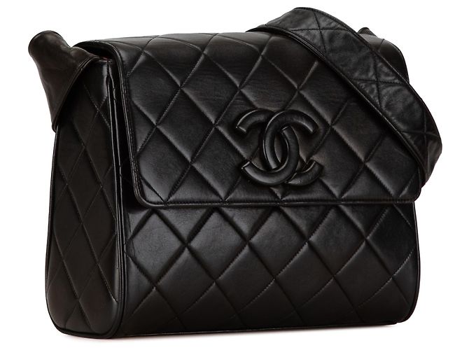 Chanel Schwarze CC aus gestepptem Lammleder - Ansicht 2