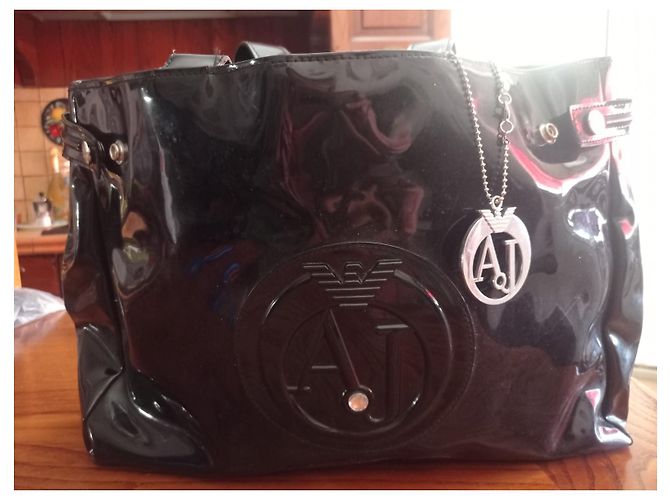 Borsa a mano Armani Jeans Nera Vernice Nero - vista 6