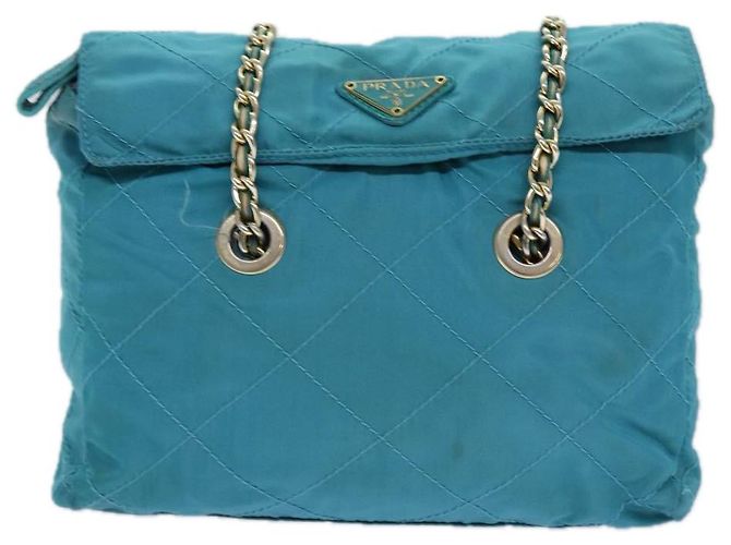 PRADA Borsa a Spalla con Catena in Nylon Blu Auth ar12043 - vista 13
