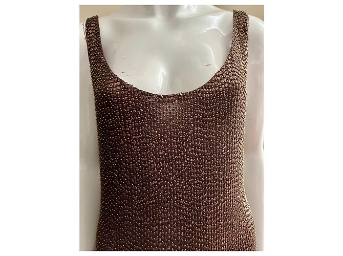 Jenny Packham Abito decorato con paillettes e perle Metallico Bronzo - vista 2