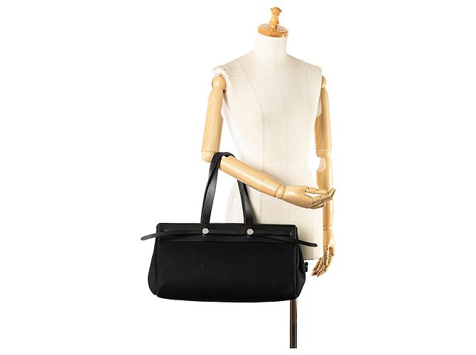Hermès Borsa Cabas MM in Tela Nera Herbag Nero - vista 10
