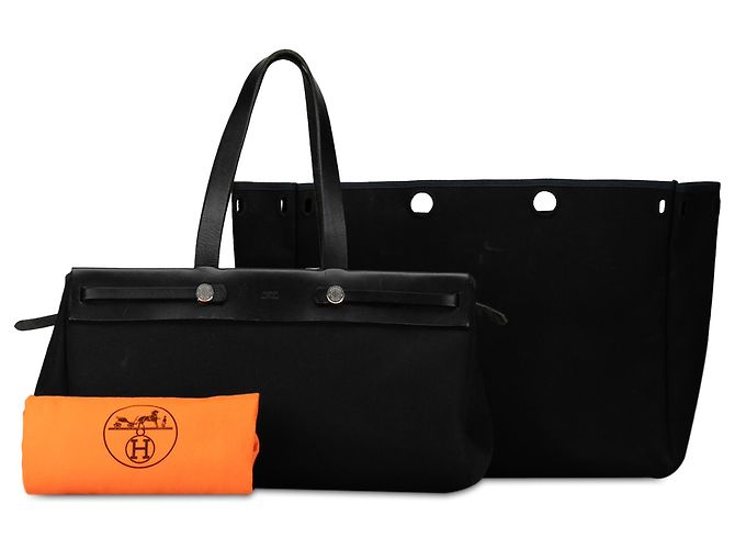Hermès Borsa Cabas MM in Tela Nera Herbag Nero - vista 11