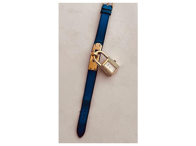 Orologio Hermès Kelly placcato oro quadrante bianco cinturino blu - vista 2