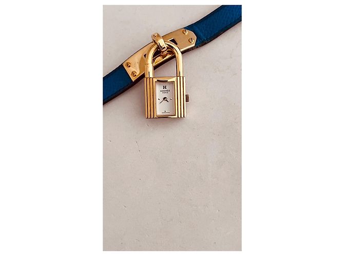Orologio Hermès Kelly placcato oro quadrante bianco cinturino blu - vista 3