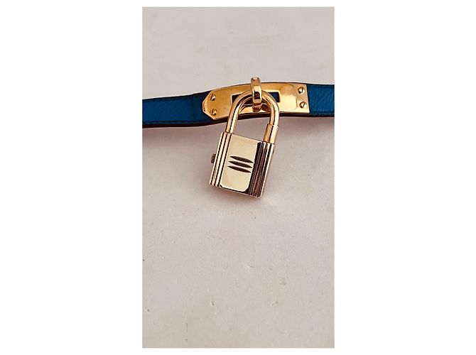Orologio Hermès Kelly placcato oro quadrante bianco cinturino blu - vista 4