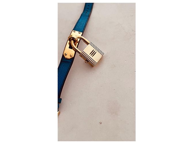 Orologio Hermès Kelly placcato oro quadrante bianco cinturino blu - vista 5