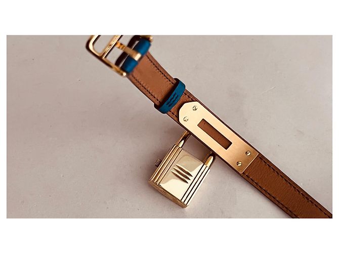Orologio Hermès Kelly placcato oro quadrante bianco cinturino blu - vista 6