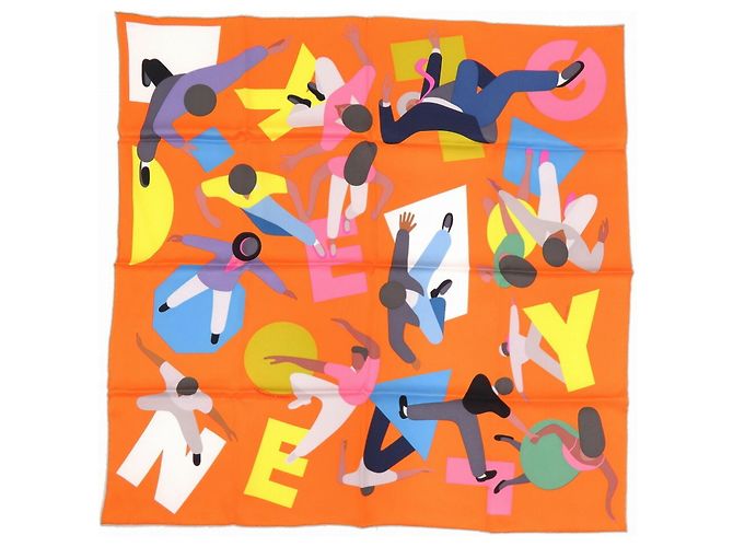 Hermès Foulard in seta Hermes Carre 70 Omaggio a Gene Kelly Multicolore Arancione Giallo - vista 2