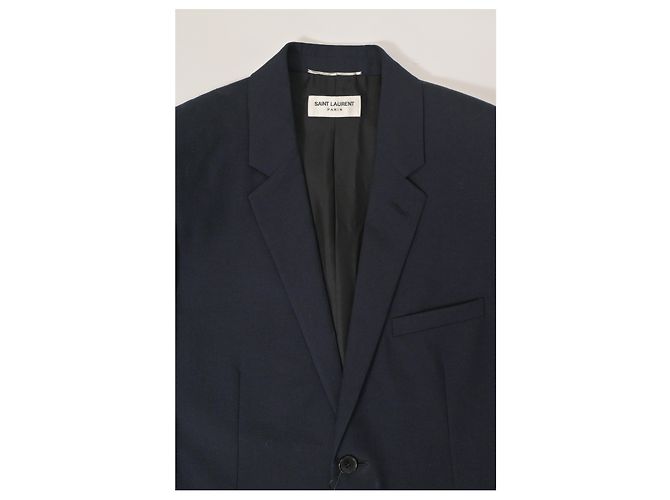 Saint Laurent Single Breasted Blazer in Navy Blue Wool - view 10