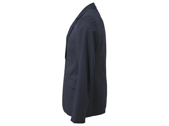 Saint Laurent Single Breasted Blazer in Navy Blue Wool - view 2