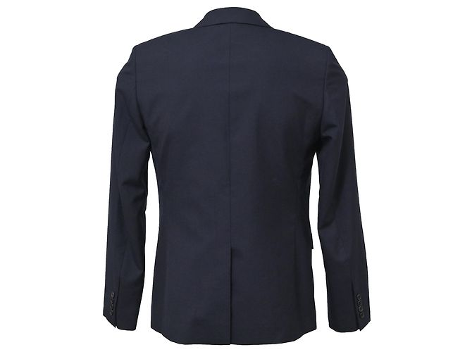Saint Laurent Single Breasted Blazer in Navy Blue Wool - view 3